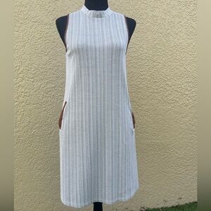 THML Striped Shift Dress with Vegan Leather Accents on Pockets & Shoulders Small